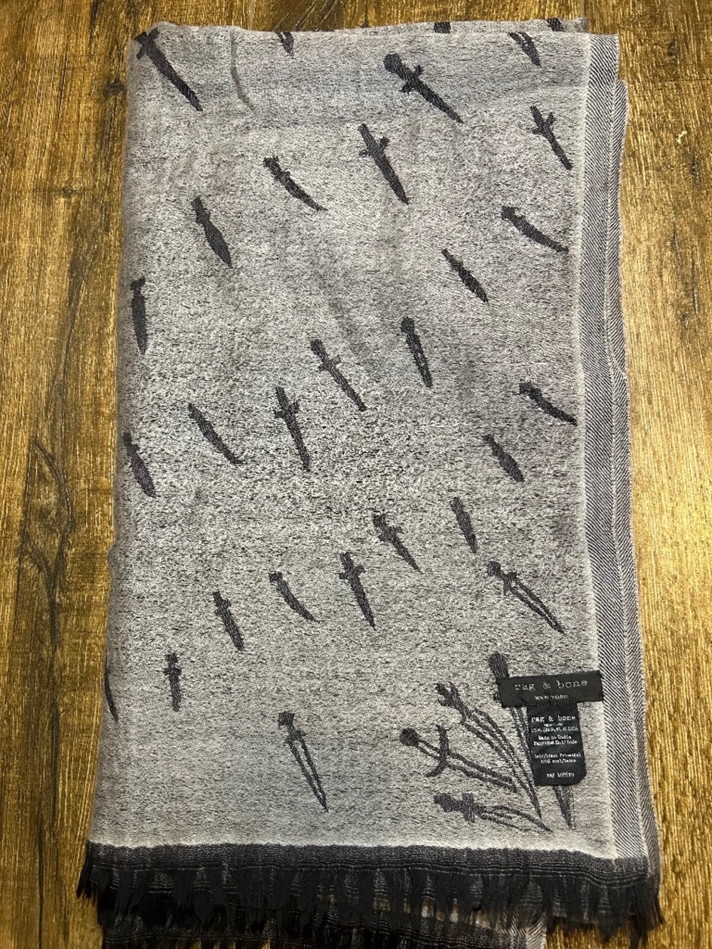 Rag & Bone Dagger Fringed Jacquard 100% wool Scarf